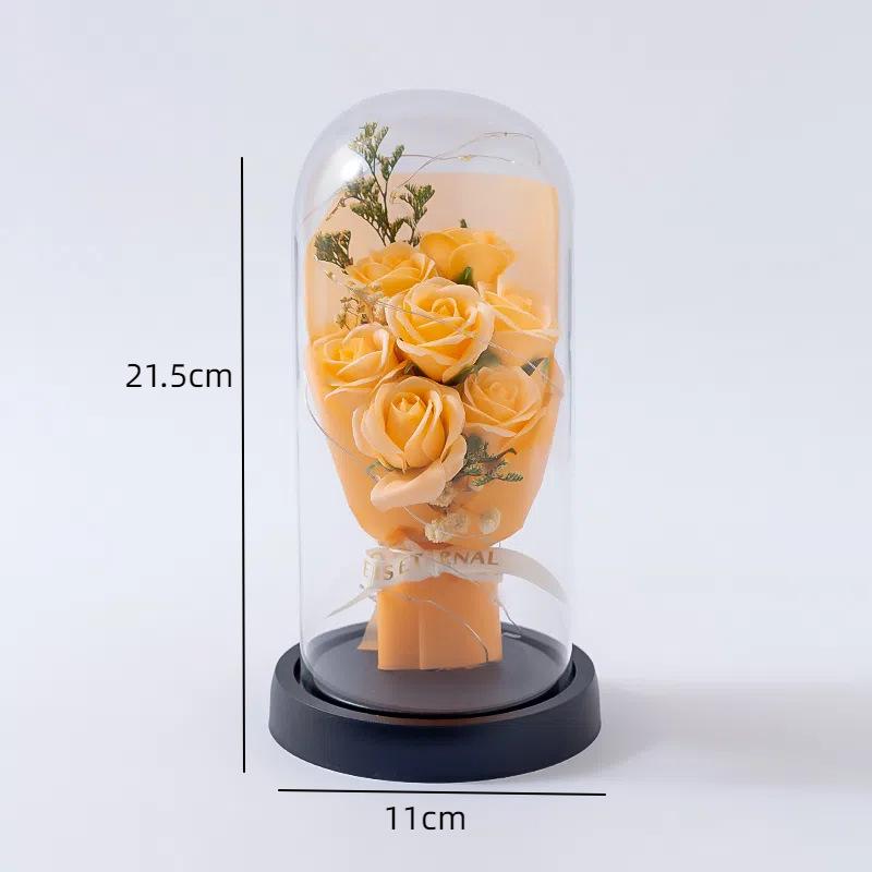 Creative Gifts Soap Rose Home Ornament Luminous Glass Cover Valentine's Day Christmas Decoration Gifts