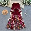High-end Printed Dress for Women Spring Autumn A Slimming Waist and Elegant Pleated Long Women Dress