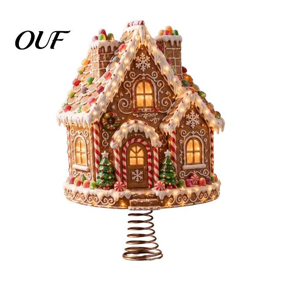 Unique Winter Home Ornament Lighted Christmas Tree Topper, Illuminated Santa Claus Gingerbread Nutcracker Treetop Gold Silver Red Topper with