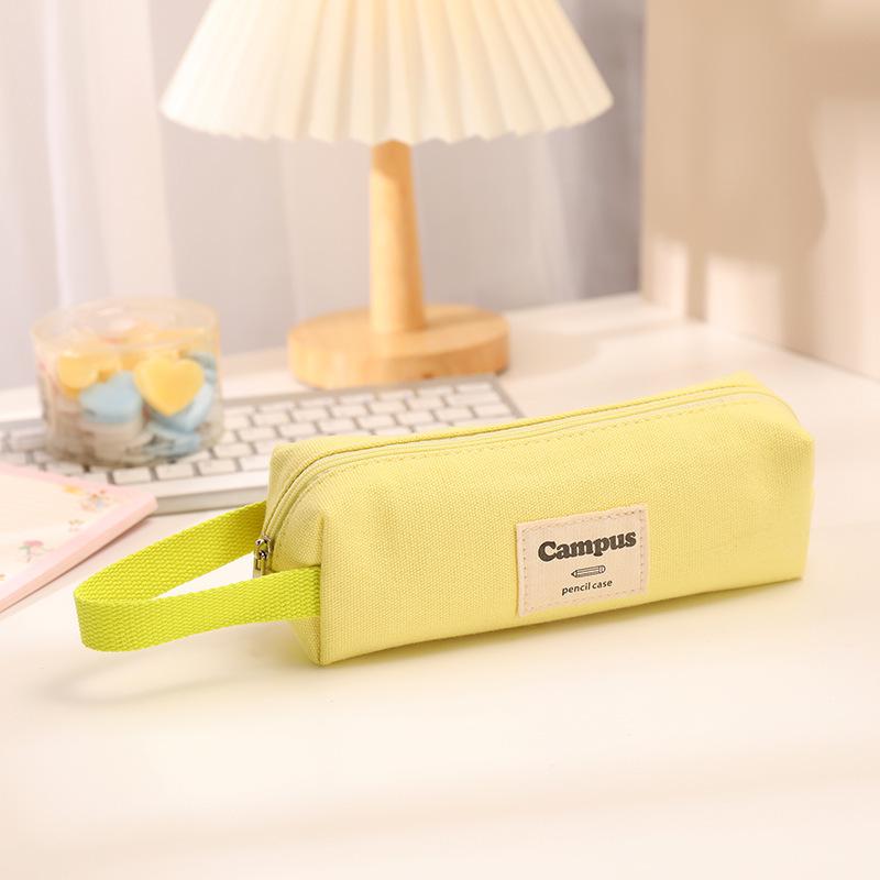 1Pc Solid Color Portable Canvas Pencil Case, 6 Colors To Choose, Large Capacity Stationery Organizer Bag for Gifts and Packaging