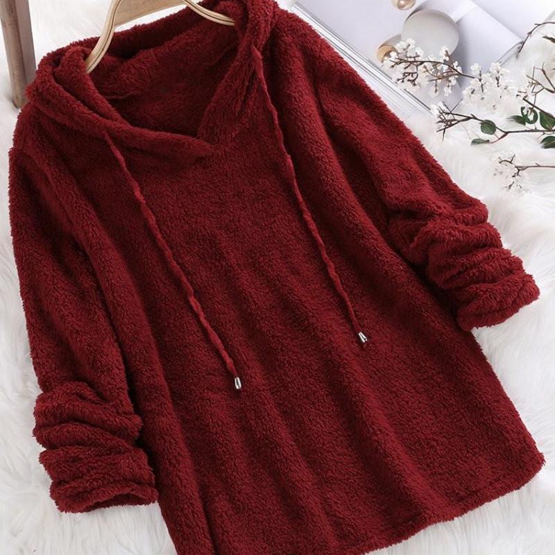 Autumn and Winter Solid Color Long-sleeved Hooded Plush Double-sided Fleece Sweater Pajamas Women