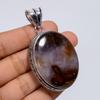 Excellent Top Grade Qualite 100% Natural Seam Agate Oval Shape Vintage Style Handmade Jewelry 925 Steling Silver Plated Pendant 2.3" WSJ4806
