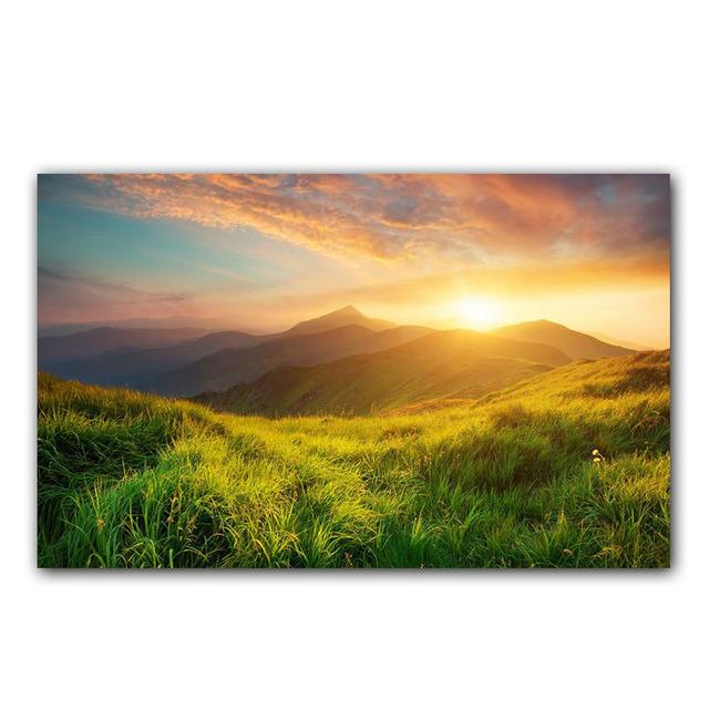 Пейзаж Зеленая гора Холст Картина Природные пейзажи Лес Солнечный свет Плакаты с принтом Настенная картина Гостиная Домашний декор
