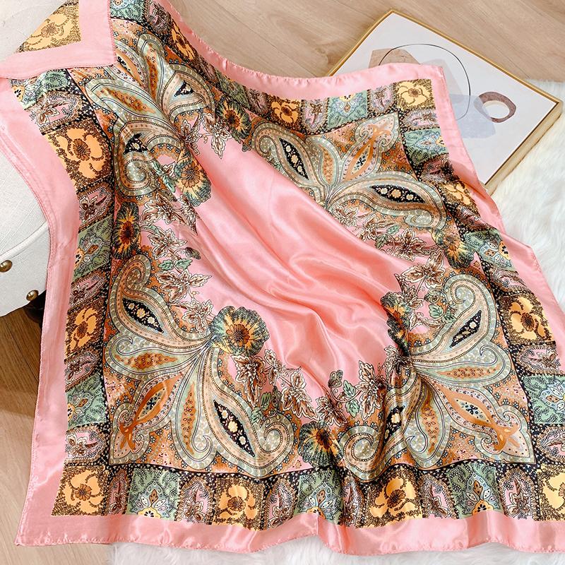 Bohemia Luxury 90cm Square Silk Hijab Scarf Women Neckerchief Female Headband Hair Bands Print Scarves Foulard Wrap Bandana