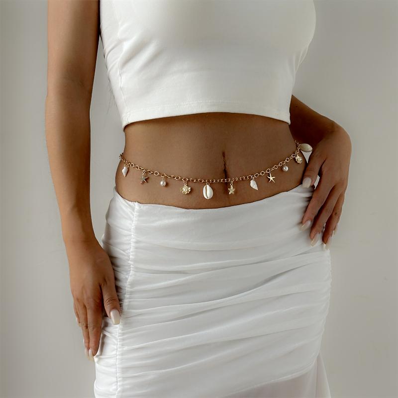 Bohemian Starfish Shell Imitation Pearl Belly Chains for Women Summer Vacation Sand Beach Sexy Bikini Waist Chain Body Jewelry