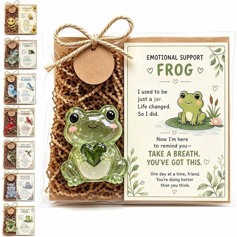 Pocket‑Sized Recycled Glass Emotional‑Support Animal Ornament, Lovely Desk Decor with an Encouragement Card, Thoughtful Gift for Friends and Family,