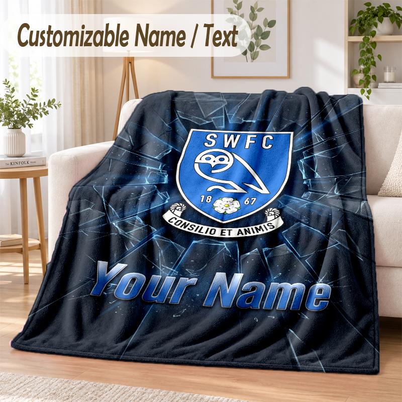 Custom Text Flannel Blanket Sheffield Wednesday FC Print Warm Cozy Blanket Home Sofa Bedding