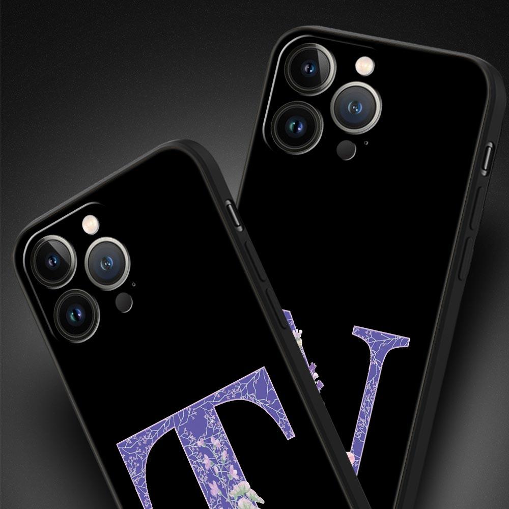 Чехол для телефона с фиолетовым цветком и буквами для iPhone 17 16 15 Pro Max 11 12 13 14 7 8 Plus SE 2020 X XR XS Cover Мягкий Черный