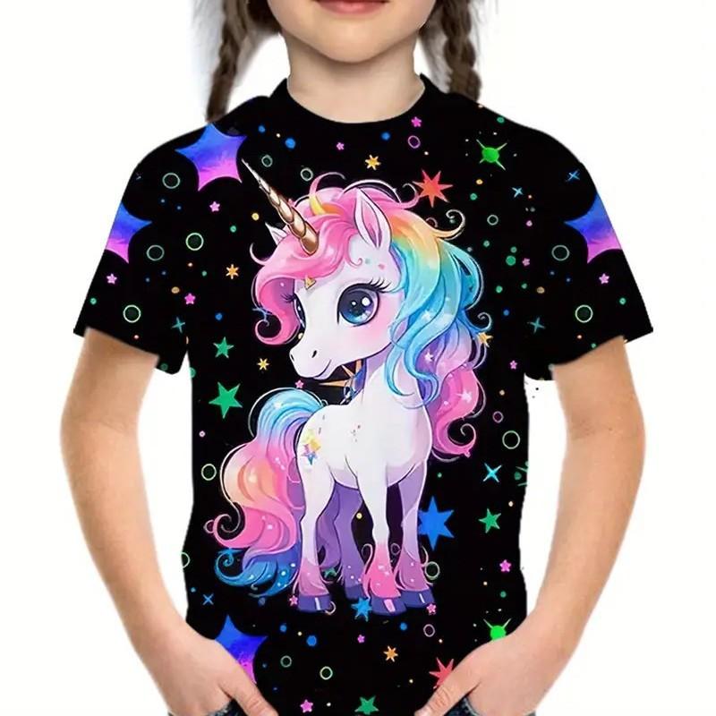 Детская футболка с 3D-принтом, летняя, новая, модная, милая, с 3D-бабочкой, для девочек, с круглым вырезом и короткими рукавами