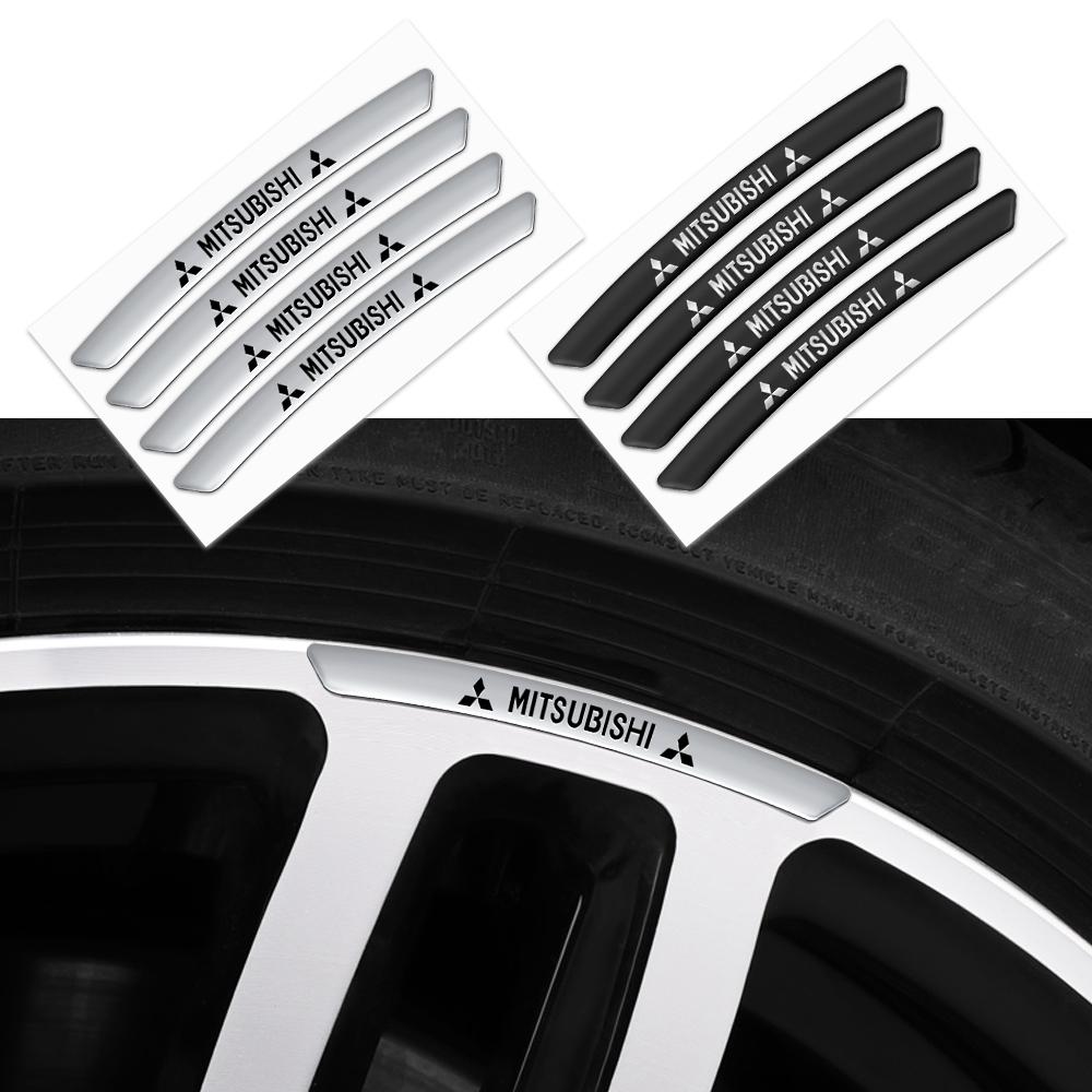 4Pcs Car Styling Aluminum Wheels Rim Badge Sticker Decal Accessories For Mitsubishi 9 Ralliart EX ASX L200 Colt Outlander Pajero