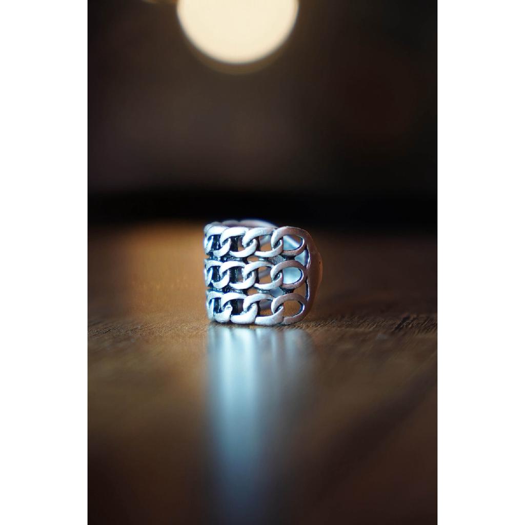 Регулируемое состаренное мужское кольцо с тройной цепочкой и посеребренным покрытием