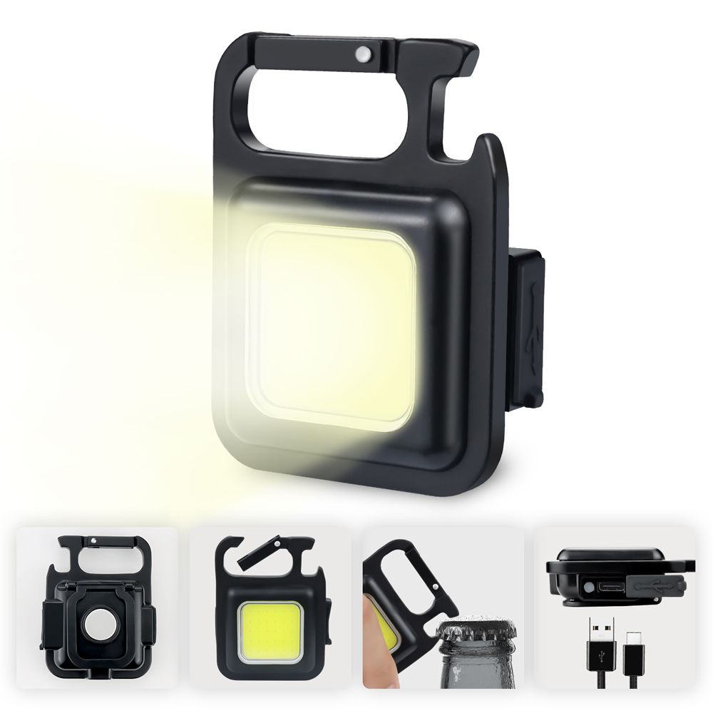 LED Light Keychain USB Rechargeable Mutifuction Flash Light Flashlight Pocket Clip Climbing Lantern