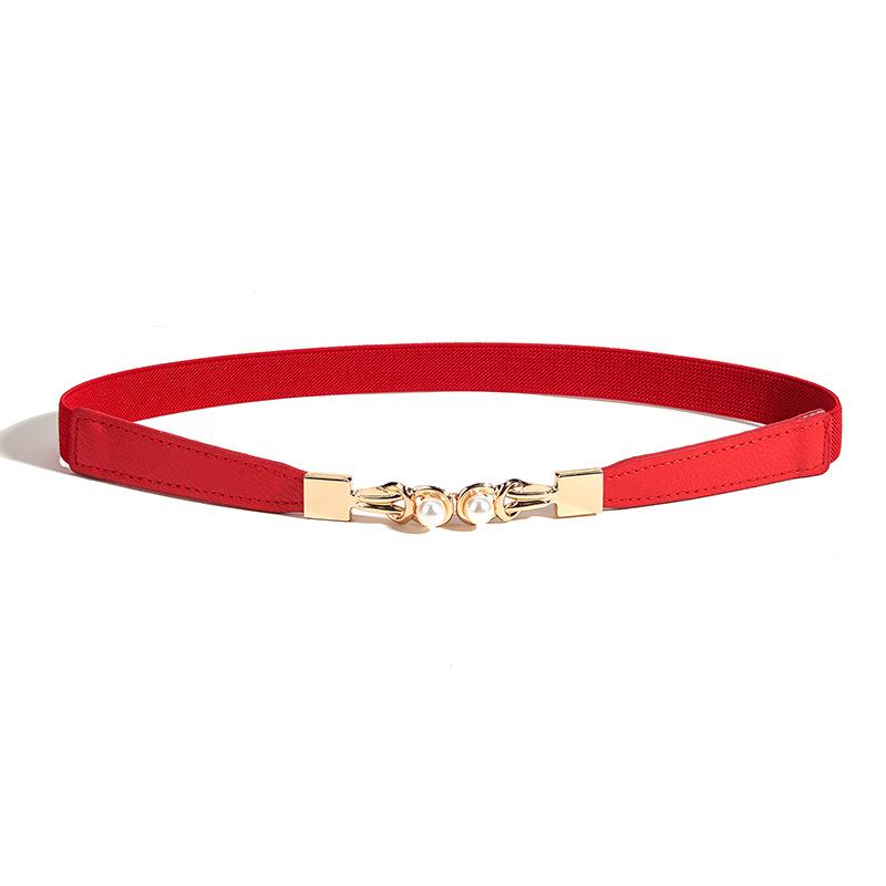 New Summer Pearl Pair Buckle Elastic Elastic Waist Tight Waist Tight Waist Seal for Women Simple Versatile Exterior Skirt Belt for Women