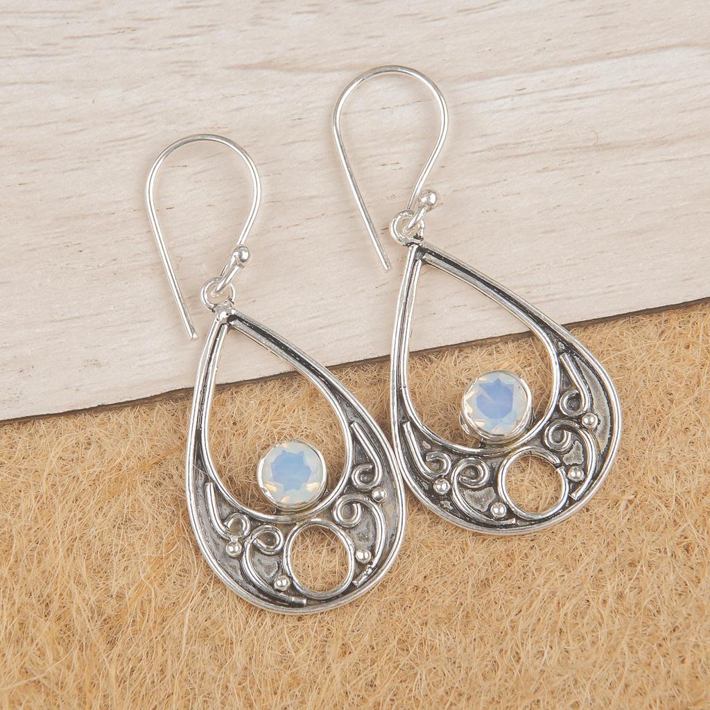 Milky Opal 925 Solid Sterling Silver Earrings, Handmade Gemstone Earrings Jewelry, Gifts For Wife Brand New Earrings