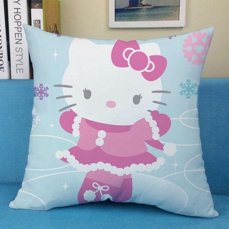 Cute Cartoon Art Funny HelloKitty Cushion Cover Square Pillowcase Home Sofa Living Room Coffee Shop Durable Pillowcase