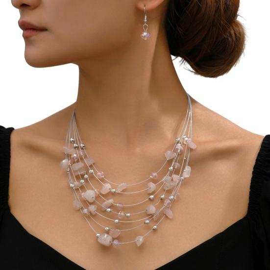 Yousheng 1 Set Women Necklace Earrings Set Multi-layered Necklace Stone Decor Bohemian Style Neck Ear Jewelry Hanging Earrings Necklace Set