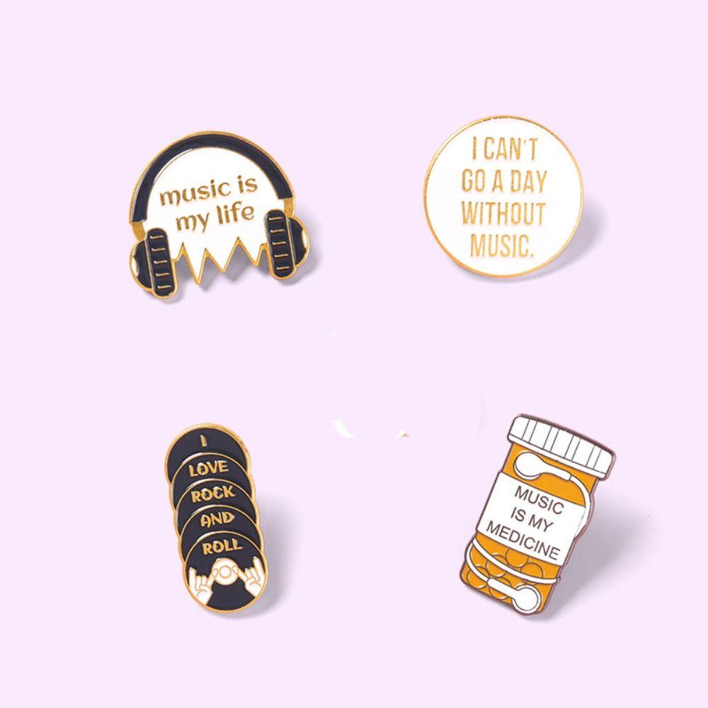 Kids Rock Earphone CDs Cartoon Brooch Backpack Decoration Music Enthusiast Badge Baking Paint Pin