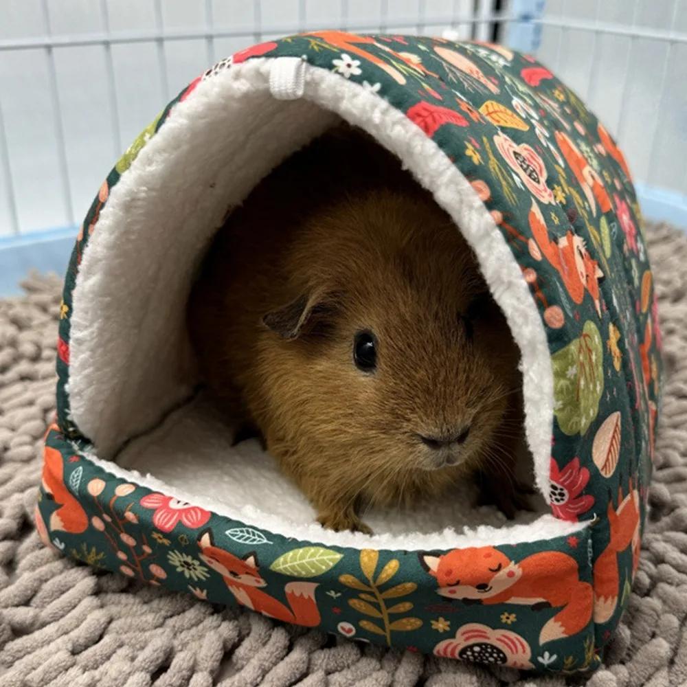 Осенне-зимний теплый спальный домик с принтом, треугольное гнездо для домашних животных, птиц, попугаев, кроликов, белок, морских свинок, хомяков, подвесная клетка