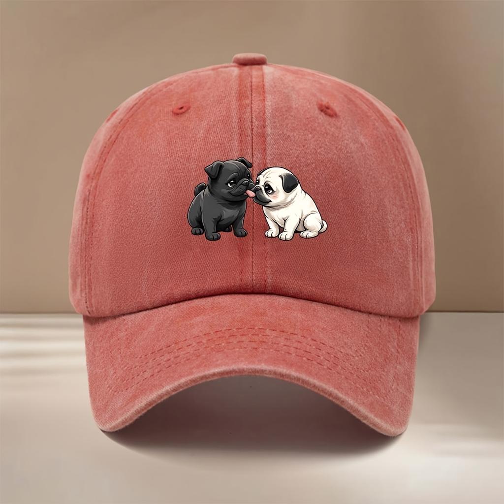 This Is a Black And White Pug Pattern Printed Baseball Cap Lightweight Trendy Adjustable Size Curved Brim Hat Unisex Comfortab