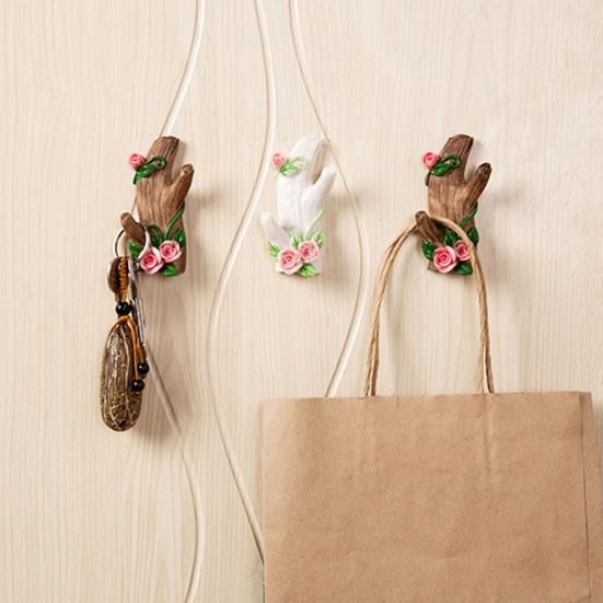 1 Pair Wall Art Hooks Key Hanger Decorative Hooks with Adhesive Resin Flowers And Tree