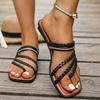 Summer New Women's European and American Sandals Flat-soled Slippers Woven Sandals Foreign Trade Independent Station Large Size Women's Shoes