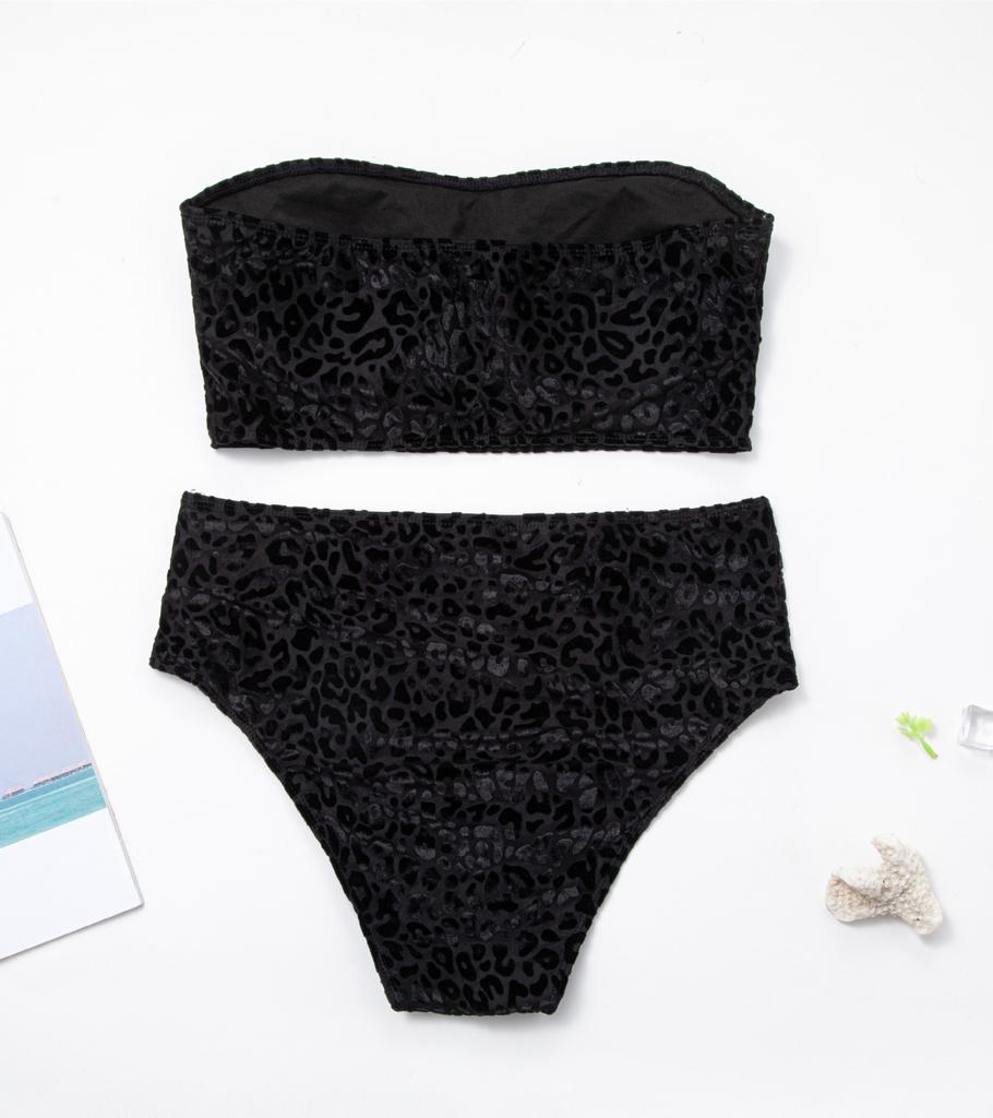 Женский купальник больших размеров, бархатный сплошной цвет с леопардовым принтом, топ-труба с высокой талией, сексуальное бикини, бразильская пляжная одежда, купальные костюмы