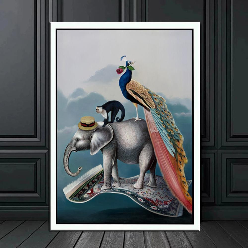 Животный мир, художественные настенные постеры и фрески, павлин, зебра, слон, журавль, приключения, скандинавское украшение для дома, печать, холст, живопись