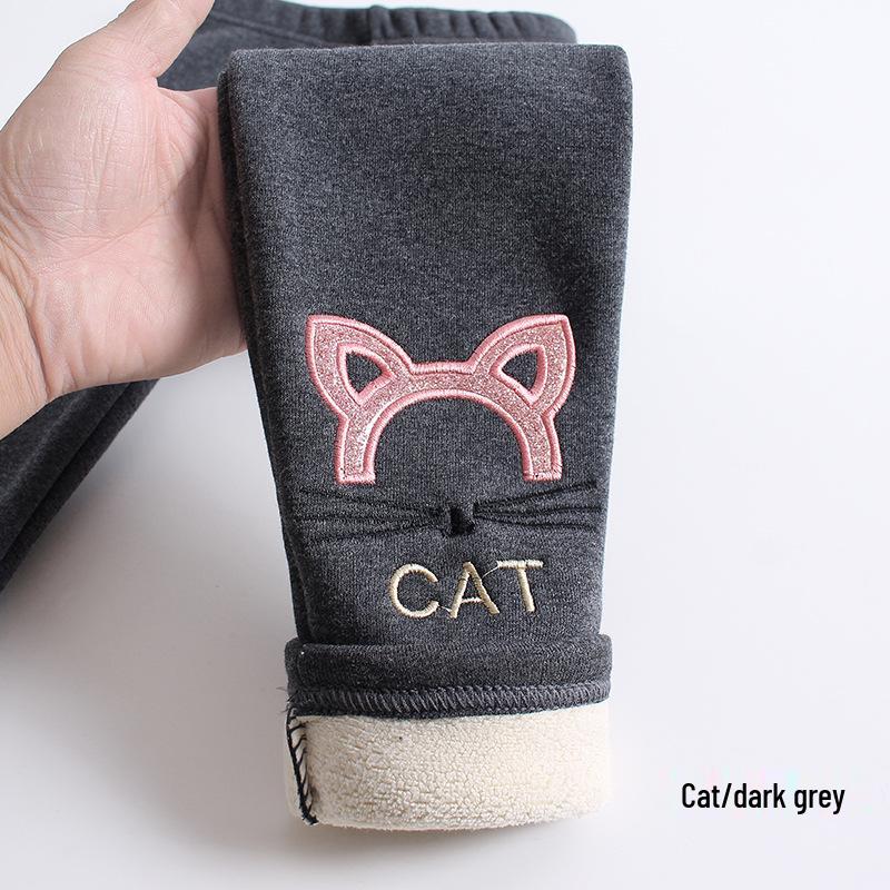 Зимние хлопковые леггинсы для девочек на флисовой подкладке с вышивкой в виде кролика