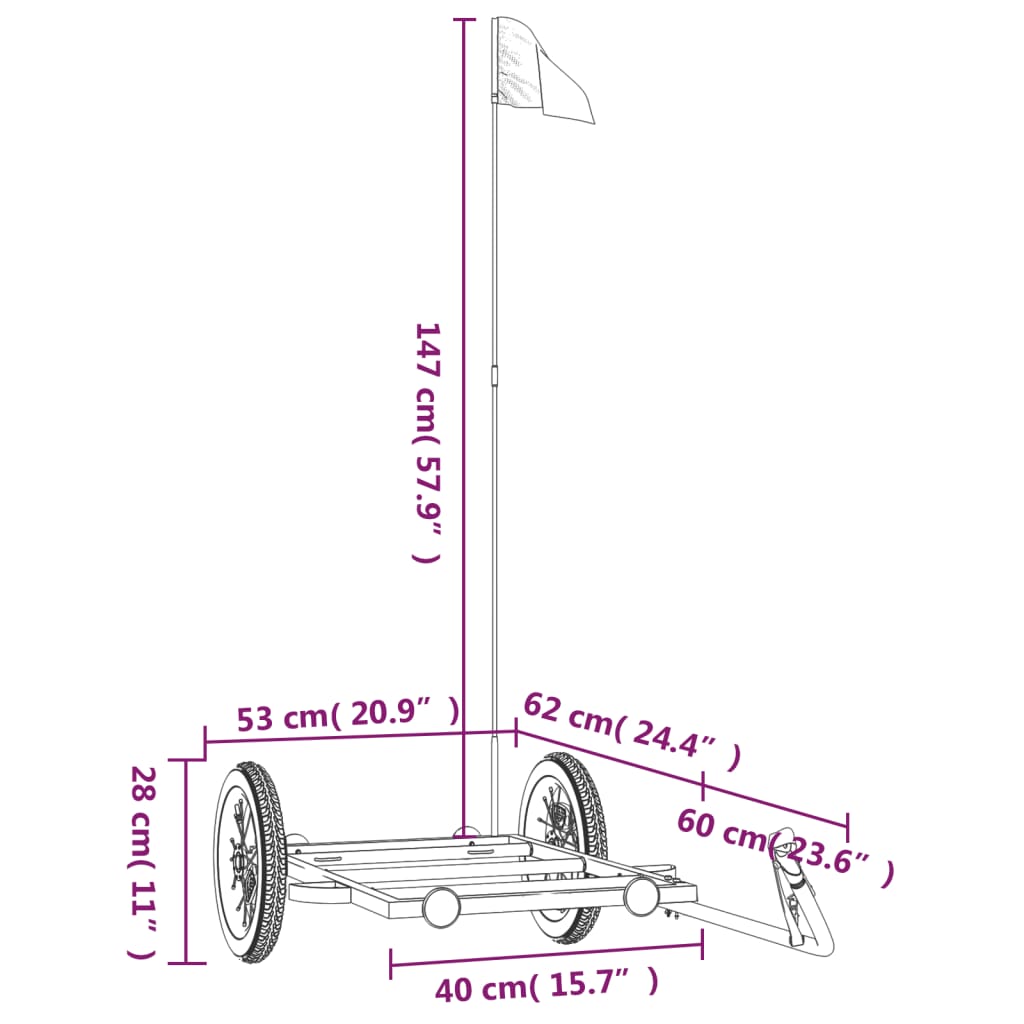 Bicycle Trailer Black 122 x 53 x 28 cm Iron