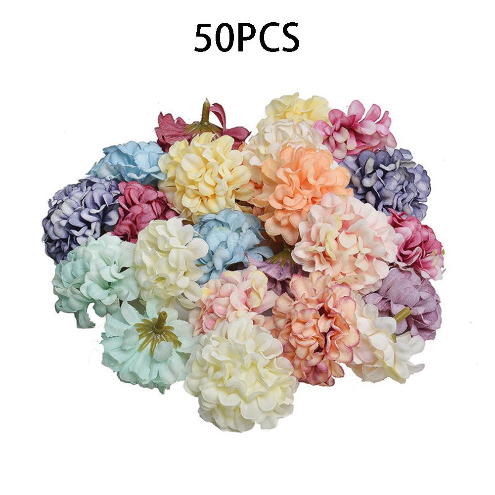 50PCS Artificial Silk Floral Flower Head Hydrangea Wedding Party Decor Craft DIY