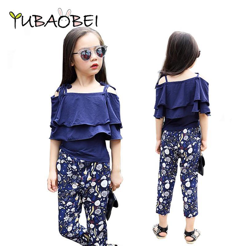 YUBAOBEI Комплекты одежды для девочек-подростков, летние комплекты одежды для девочек, топ-сарафан + штаны с цветочным принтом, одежда из 2 предметов для девочек