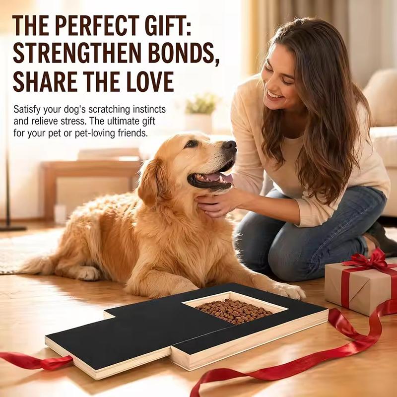 Wooden Dog Cat Nail Scratch Board With Built In Treat Box Pull Out Design Pet Nail File Pad Interactive Puppy Grooming Scratcher