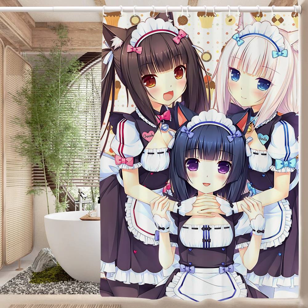 Nekopara Неко Аниме Паттерн Занавеска для Ванной Душевая Занавеска Водонепроницаемая с 12 Крючками Домашний Декор