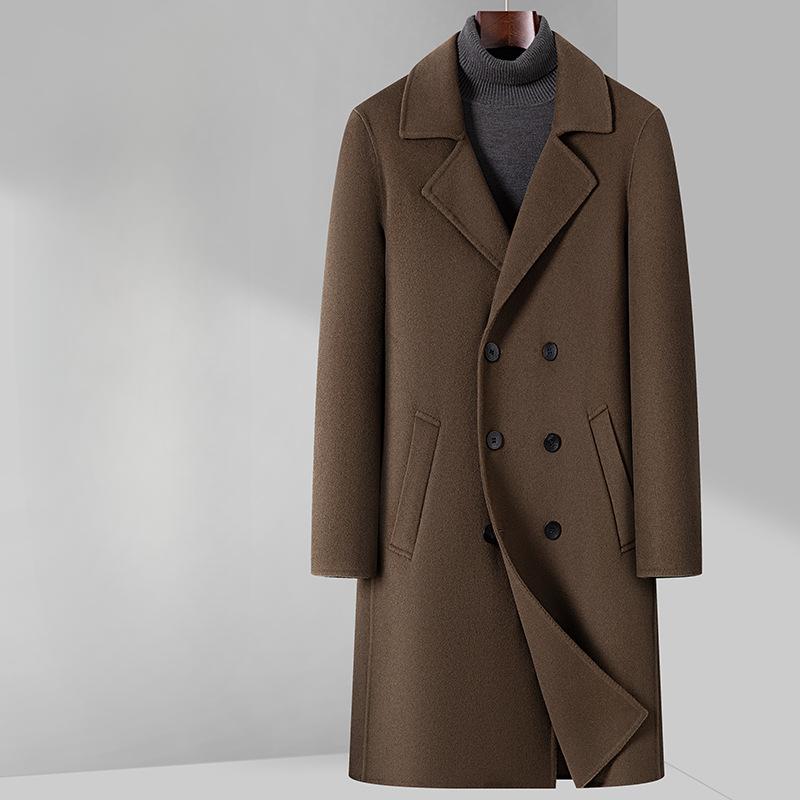 Двубортное мужское шерстяное пальто с двумя сторонами, деловой повседневный костюм, шерстяное пальто, мужской тренчкот