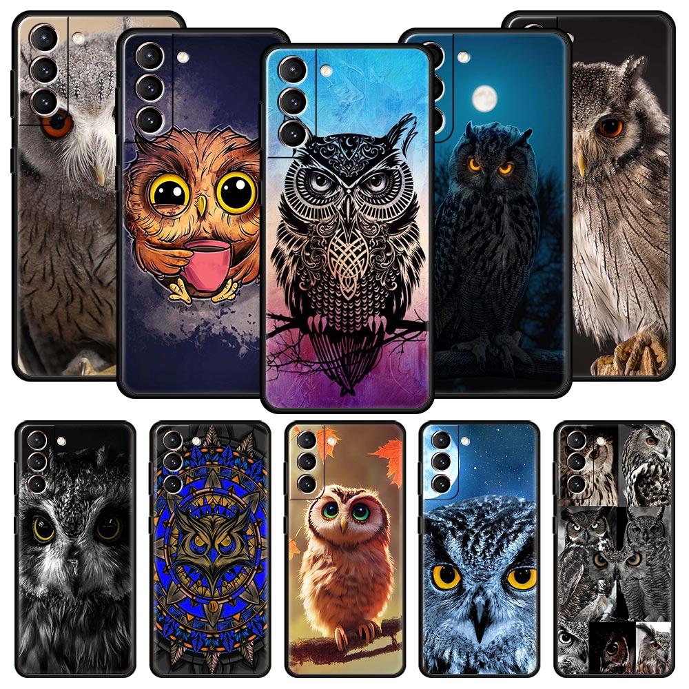 Чехол для телефона Samsung Galaxy S23 S22 Ultra S20 S21 FE 5G S10 S9 Plus S10E S8 Note 20 Черный чехол Мультяшная девушка Подарки Прекрасная сова