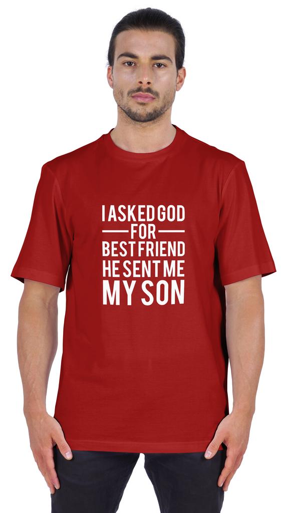 Inkmeso Men  S Graphic Printed   I Asked God For Best Friend He Sent Me My Son   Tshirt Crew Neck Tee For Father Son