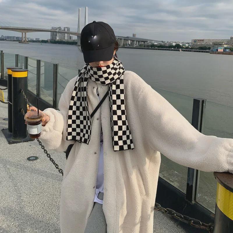 Женское пальто средней длины из овчины с воротником-стойкой — корейский стиль, мода осень/зима 2023 г., свободный кардиган выше колена.