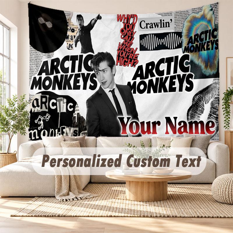 Custom Name Wall Hanging Tapestry,Arctic Monkeys Decorative Backdrop Tapestry For Dorm Home