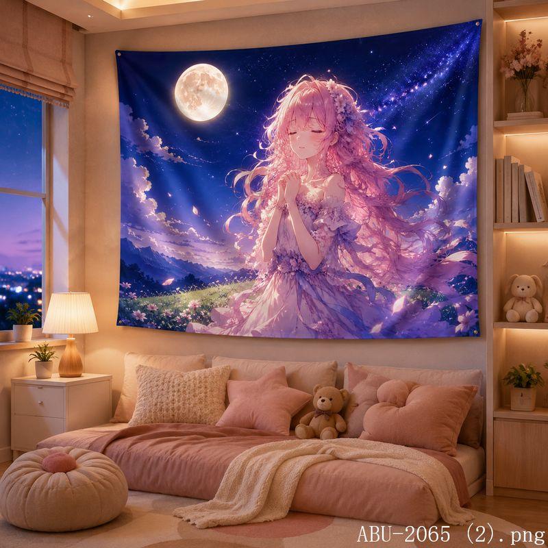Galaxy Moon Animation Girl Aesthetic Tapestry Dream Cosmic Cartoon Wall Hanging Dormitory anime Bedroom Home Decoration
