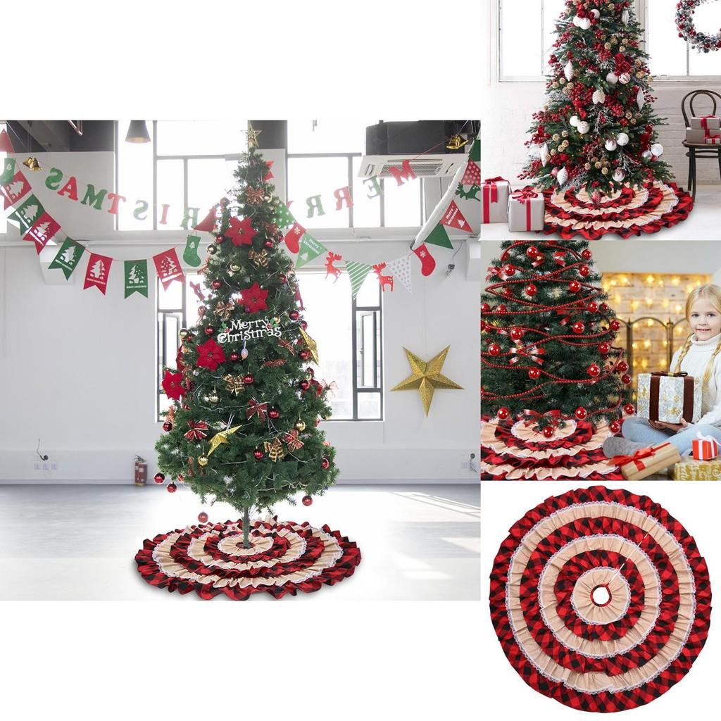 Luxurious Holiday Decoration Checked Burlap Cake Tree Skirt For Christmas 116cm