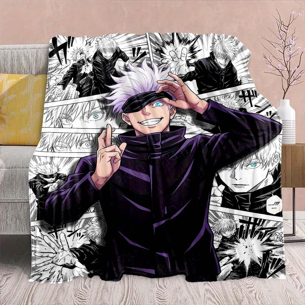 Фланелевое одеяло Аниме Jujutsu Kaisen - Мягкое, теплое, идеально подходит для дивана, кровати, кемпинга, путешествий, офиса, домашнего декора -QJY