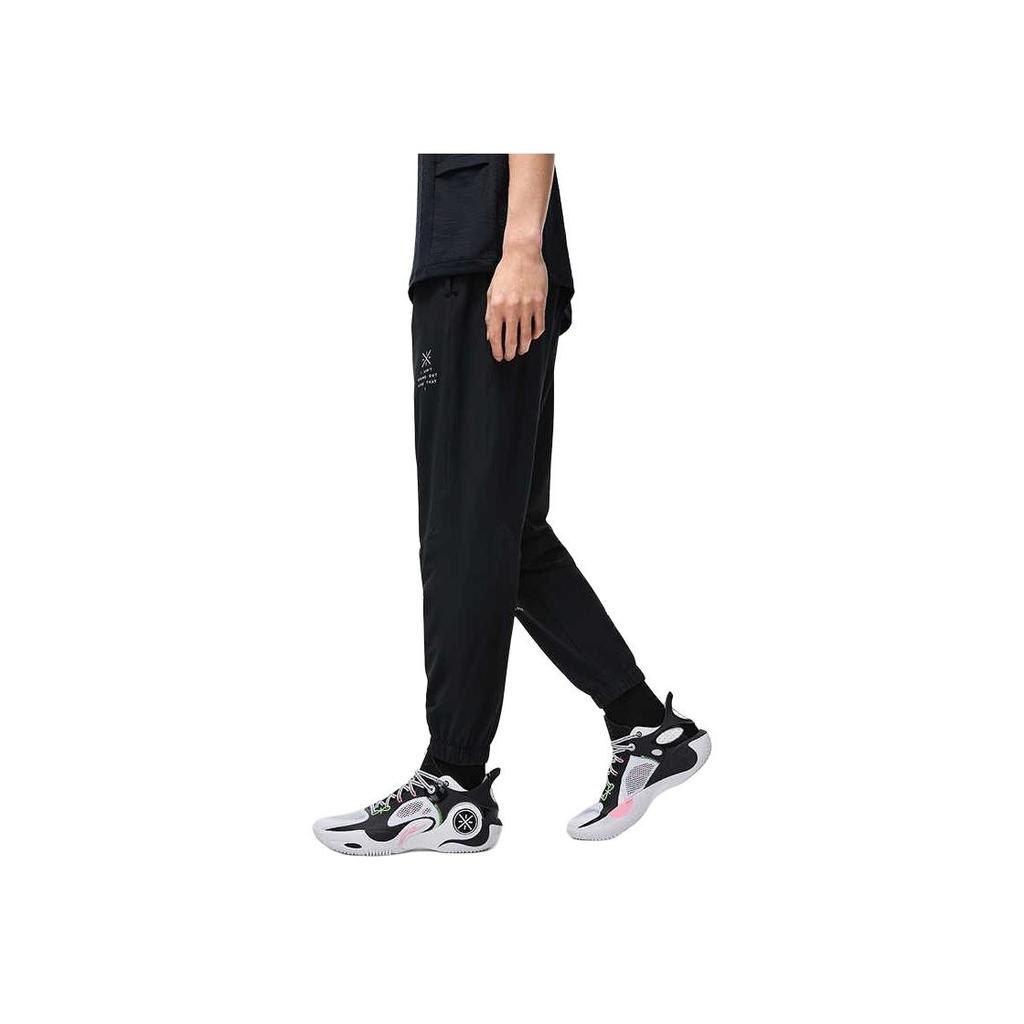 Li-Ning Wade Series Letter Print Cuffed Knitted Sports Pants Men Bottoms Black AKYU461-1