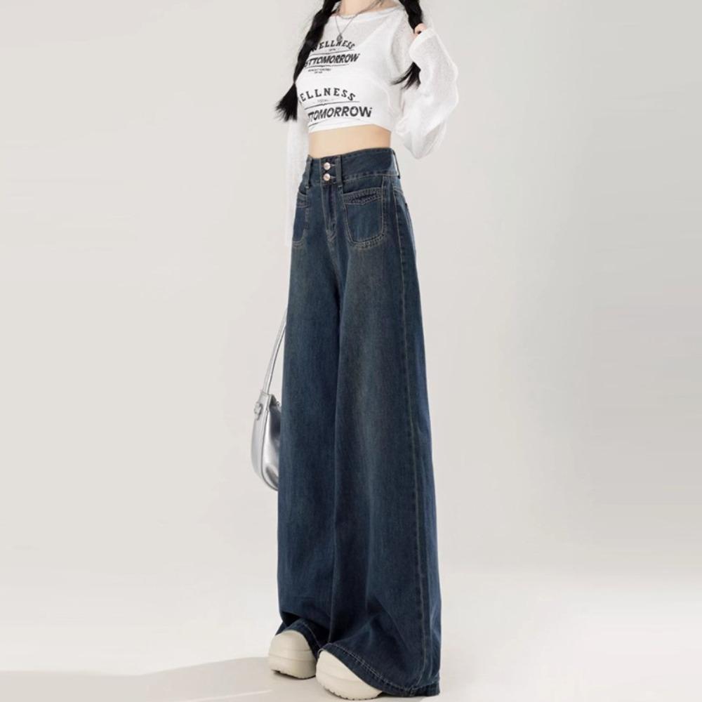 Ленивые и расслабленные джинсы-швабры весна и осень новые грушевидные свободные и тонкие джинсы широкого кроя