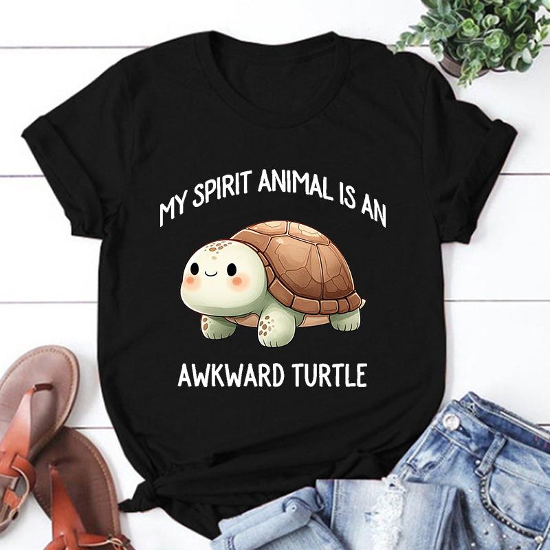 Мое тотемное животное - неуклюжая черепаха. Принтованная футболка. Мужские/женские топы. Футболки. Летняя прохладная свободная с коротким рукавом.