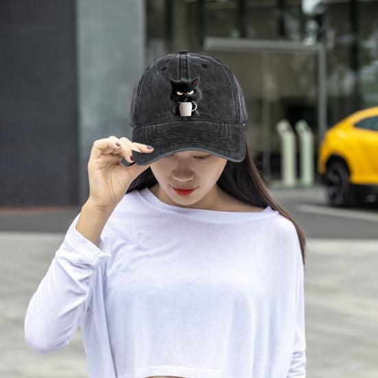 Бейсболка с кошачьим узором, регулируемый солнцезащитный козырек, изогнутые поля, солнцезащитная шляпа, унисекс, хип-хоп, повседневный стиль, выстиранная кофейная кепка