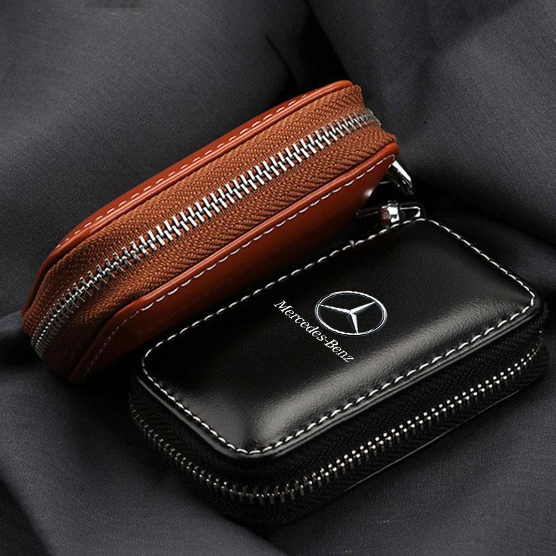 D4Car Key Bag Zipper Case Leather Key Fob Pouch For Mercedes benz E GLK CLS A W204 W213 W221 ML ABR Apple Tree c200 Accessories