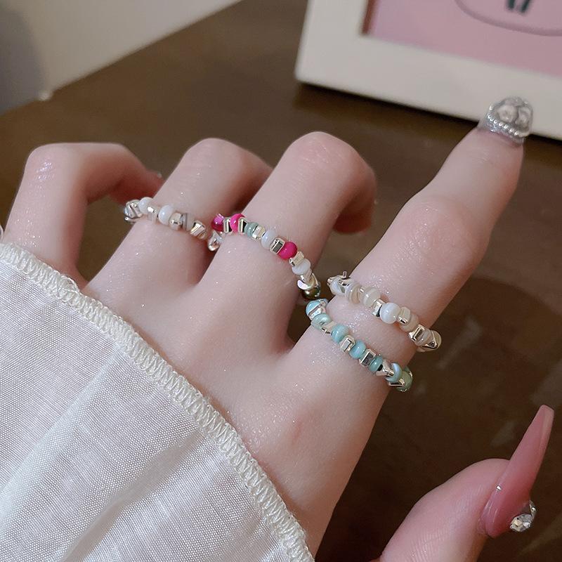 Модное Винтажное Цветное Кольцо с Натуральными Бусинами для Женщин Модная Вечеринка Пальцевое Эластичное Кольцо Простой Дизайн Украшения Подарок на Вечеринку