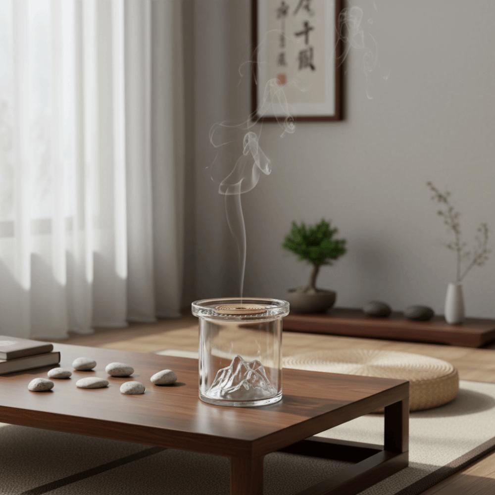 with Glass Ash Catcher Glass Mountain Incense Burner Metal Incense Plate Censer Gift