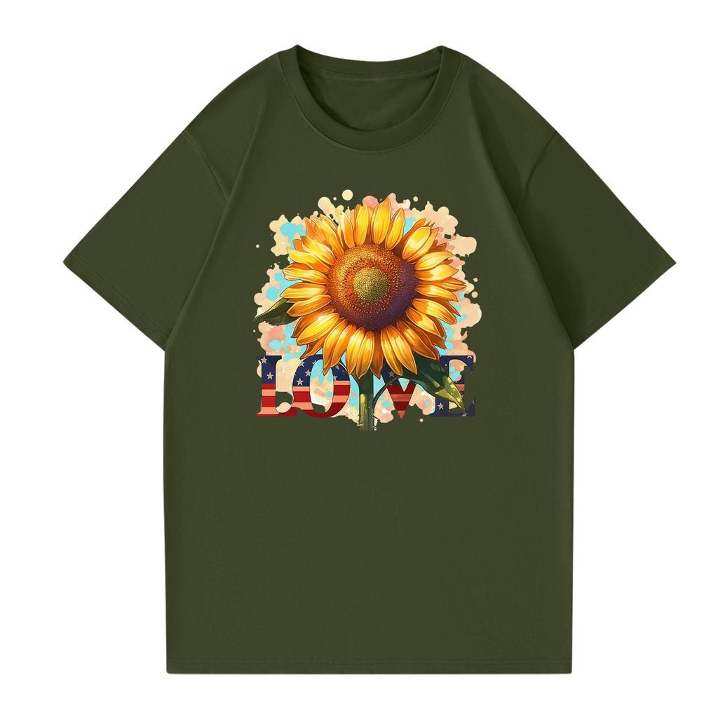 Women's Fashion Independence Day Printed Round Neck Short Sleeved Casual T-shirt Top