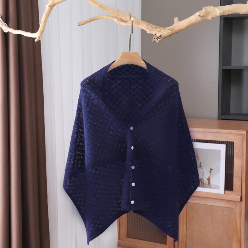 Ladies' 100% Wool Hollowed Out Shawl Scarf with Diamond Grid Thin Desig,breathable Multifunctional Cover Shirt Split Outer Layer